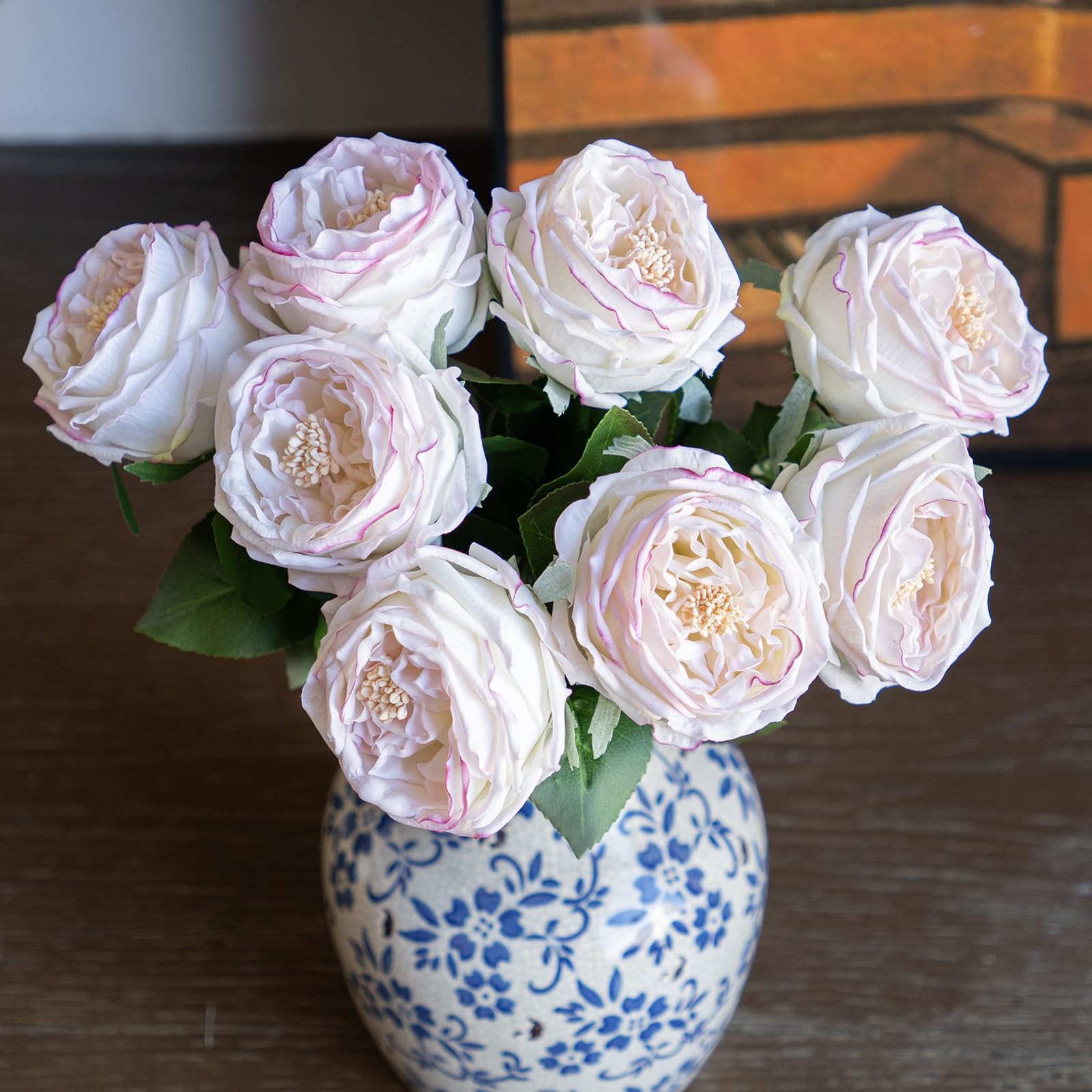 4 PCS Light Pink Artificial Austin Rose Peony Latex Real Touch Fake Flowers