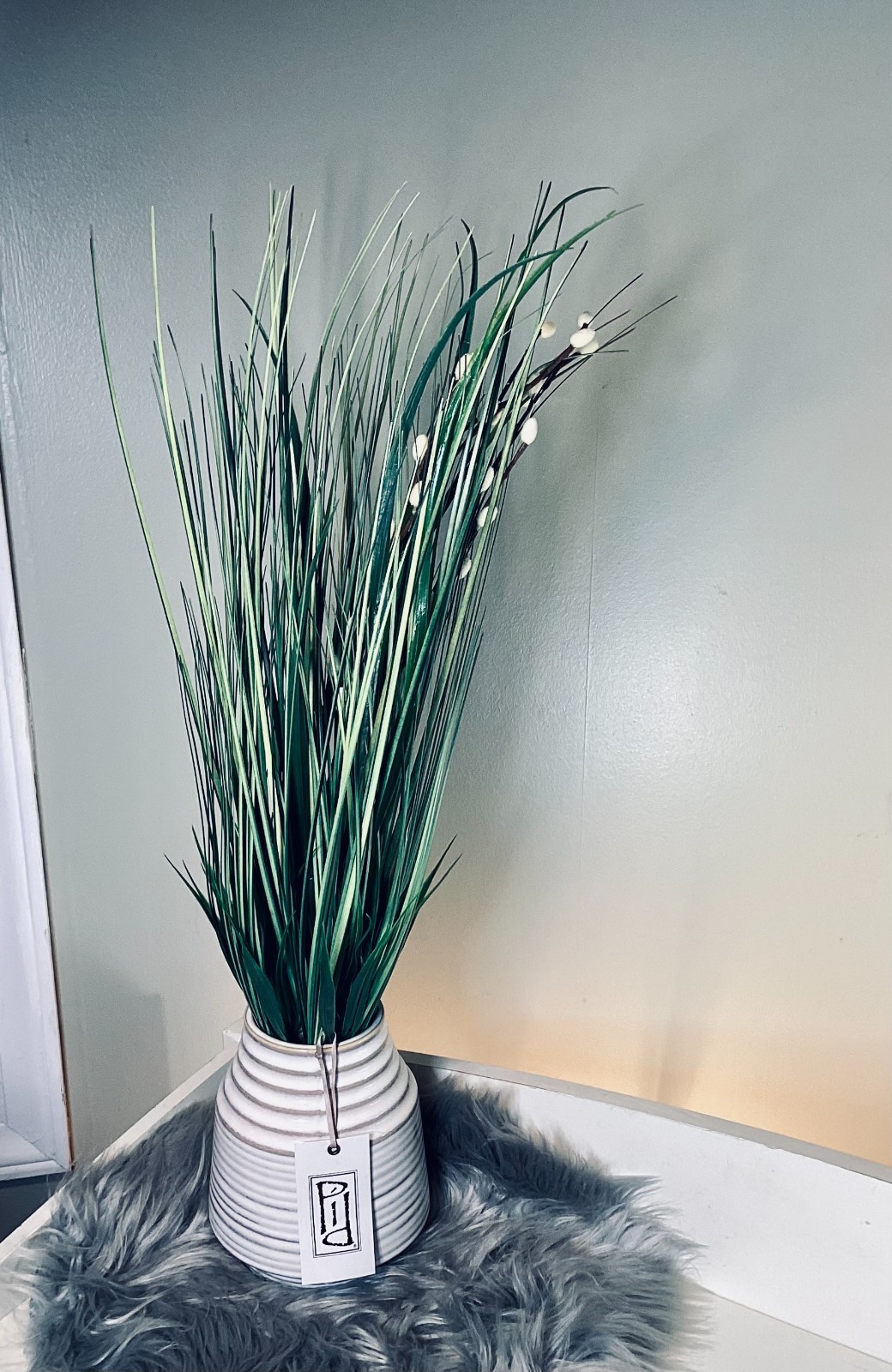 Faux Willow Floral Arrangement in Distressed Ceramic Planter