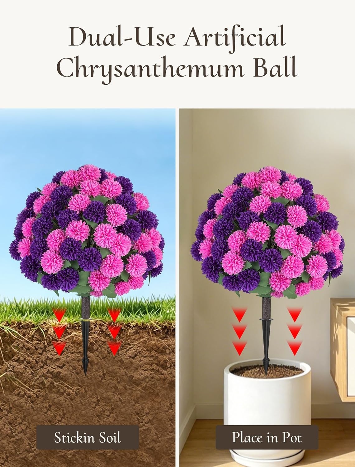 Artificial Mum Topiary Ball: 33″ Fake Chrysanthemum Flower with Spike Set of …