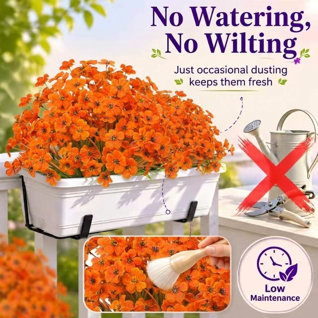 24 Bundles UV Resistant Artificial Flowers, Outdoor Indoor Orange Decor
