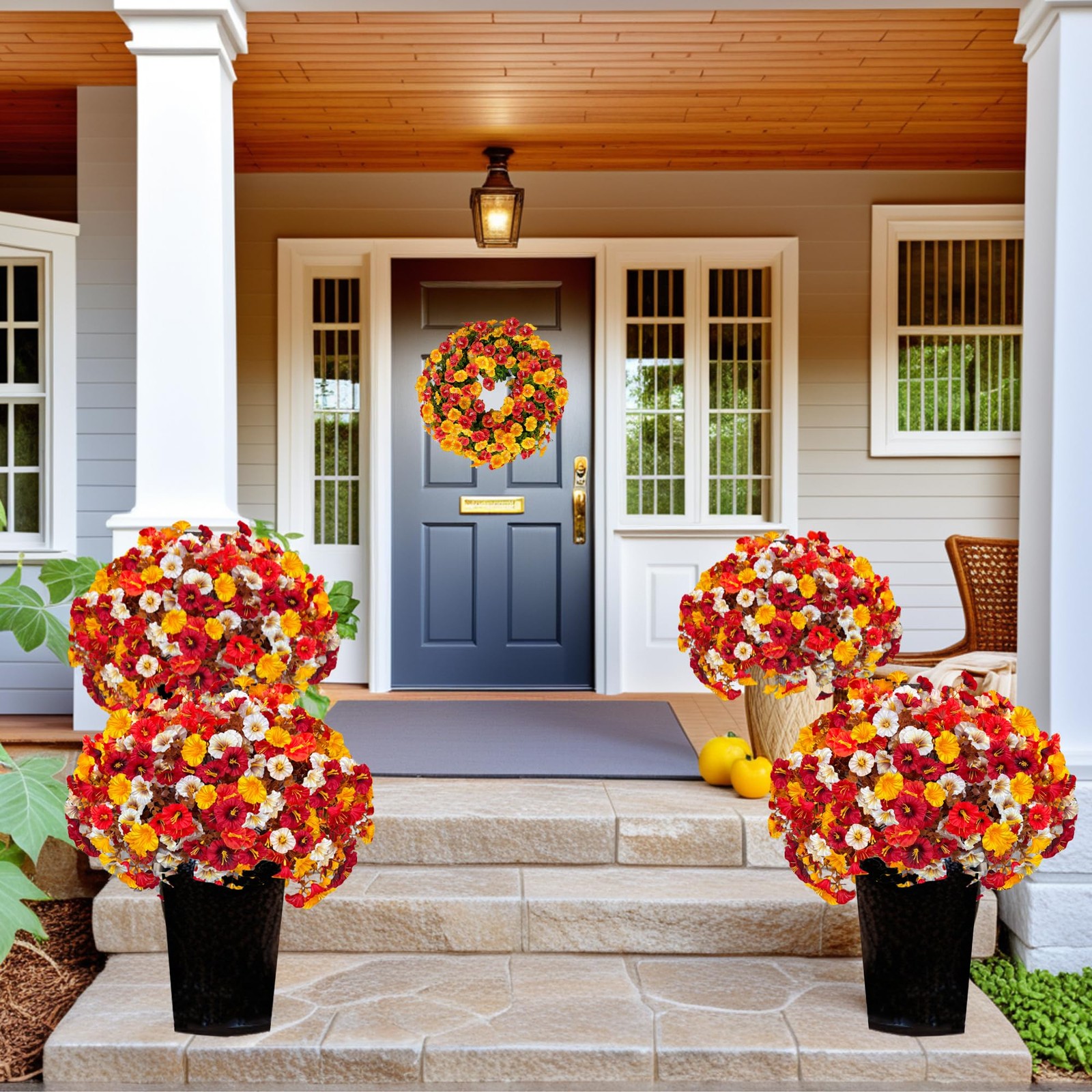 Artificial Fall Flowers for Outdoor, Fake Petunias Plants, Faux Flower, Fake M