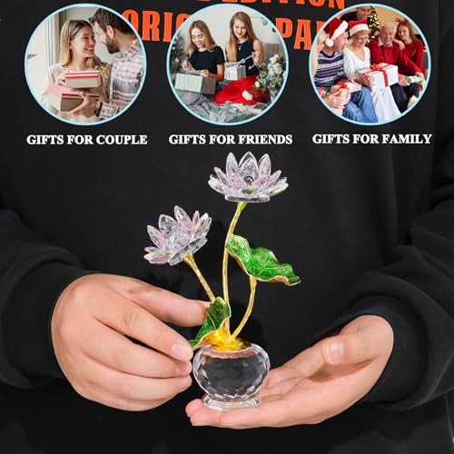 Crystal Lotus Flower with Vase, Handmade Gifts for Women on Birthday, Pink