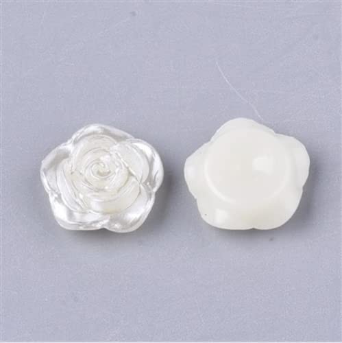 100 PCS 12mm Pearl White Rose Flower FlatBacks Cabochons Deco DP249 Craft DIY