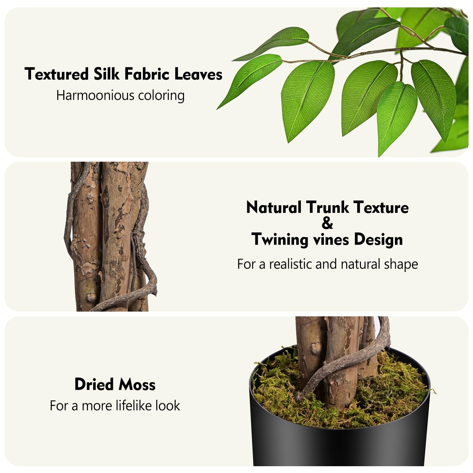 Keeplush 5ft Ficus Artificial Trees with Natural Curved Trunks, 60″ Tall Lush…