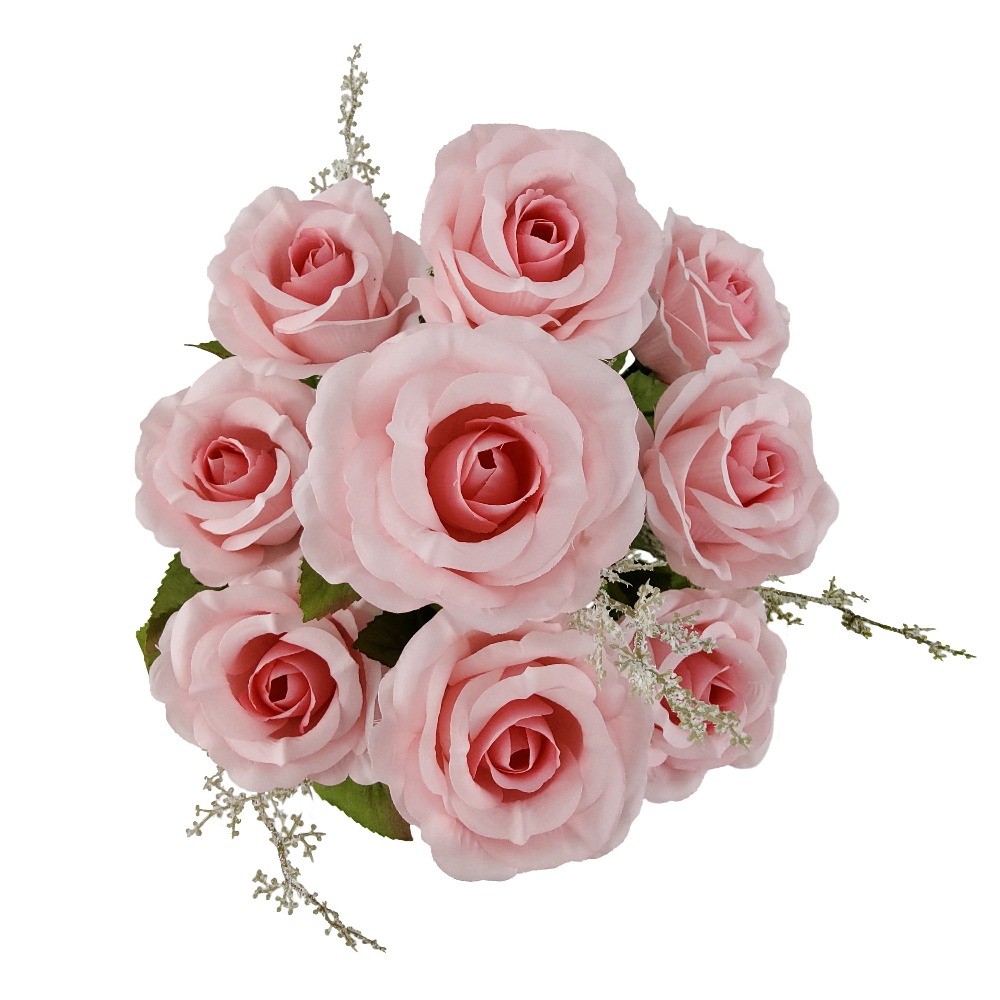 Indoor Artificial Flower Rose Bush, Pink Color, Assembled Height 17.5″