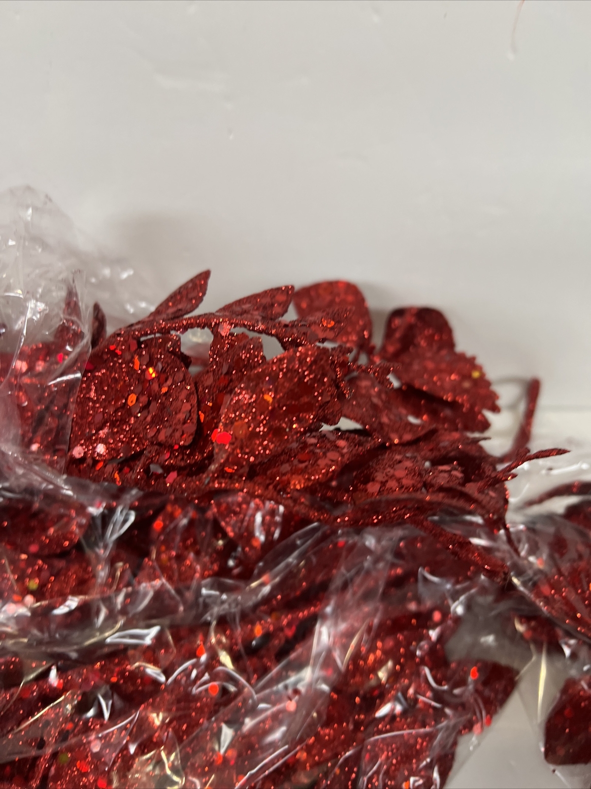 Set of 2 Red 4′ Shimmering Leaf Garlands Glitter Valerie Parr Hill