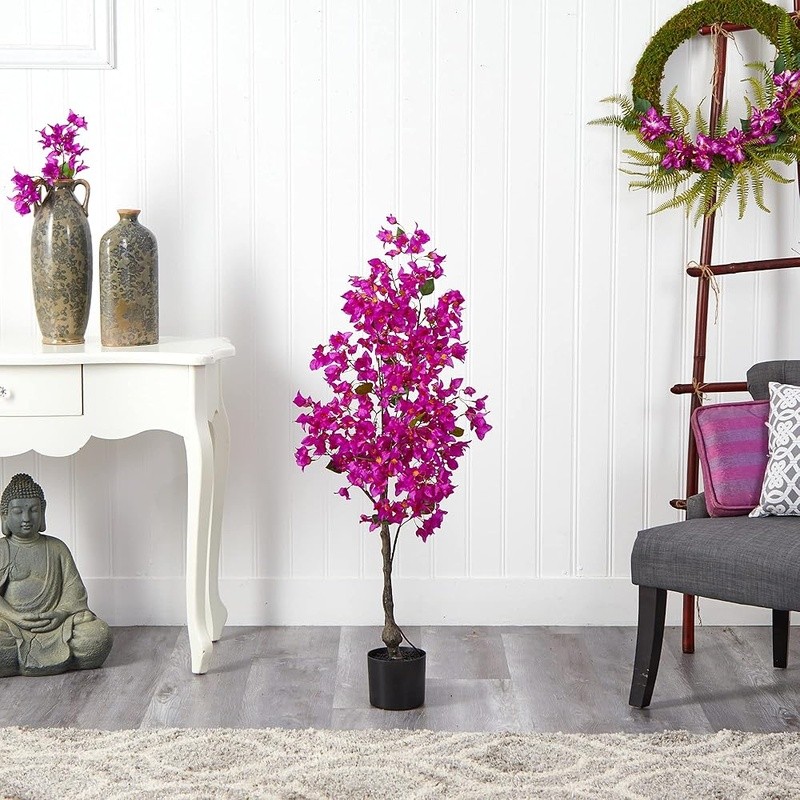 Artificial Bougainvillea Tree 4ft Lifelike Flowers Indoor Decor No Maintenance
