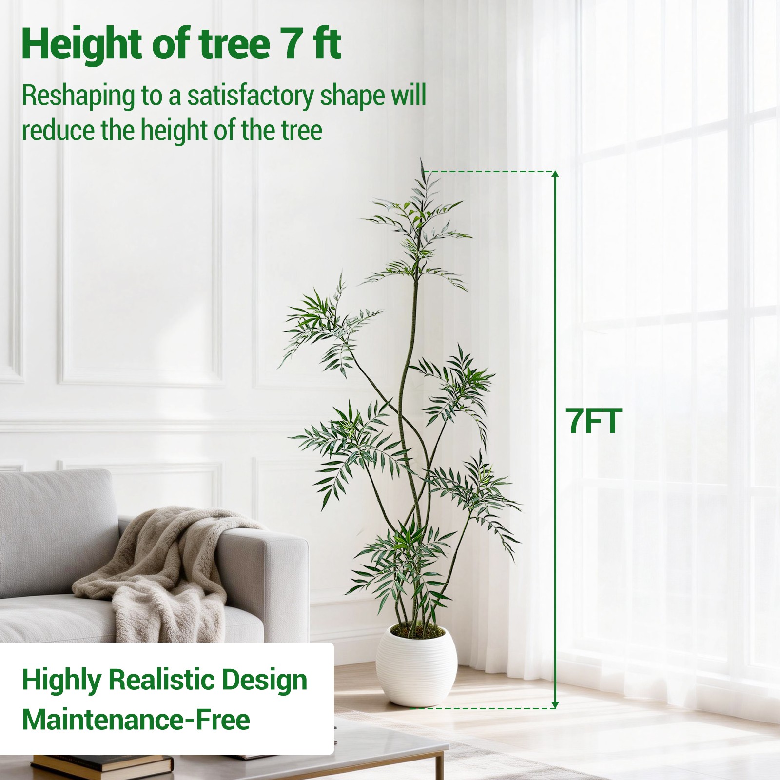 5/6/7FT Artificial Mahonia Plant Tree Realistic Fake Tree for Home Door Decor