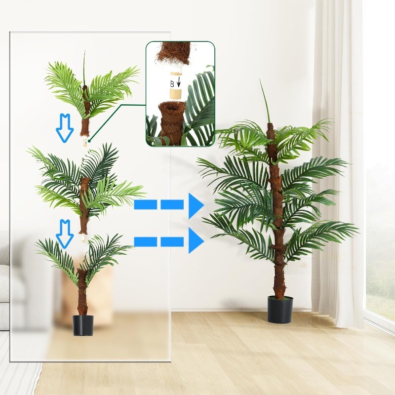 4FT Artificial Palm Tree, Fake Plant Decor for Living Room, Bedroom, Entryway