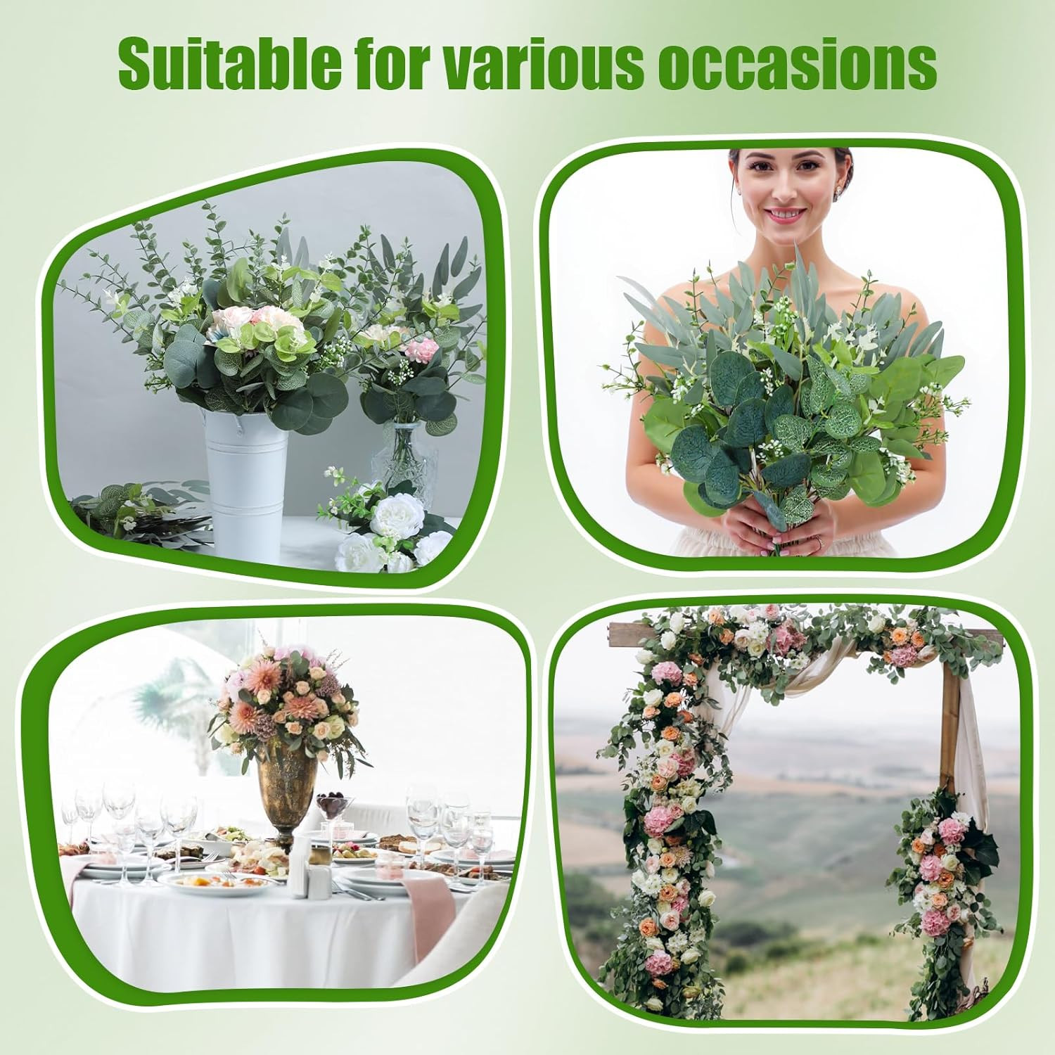 100 Pcs Mixed Eucalyptus Stems Bulk, 4 Style Artificial Silver Dollar Eucalyptus