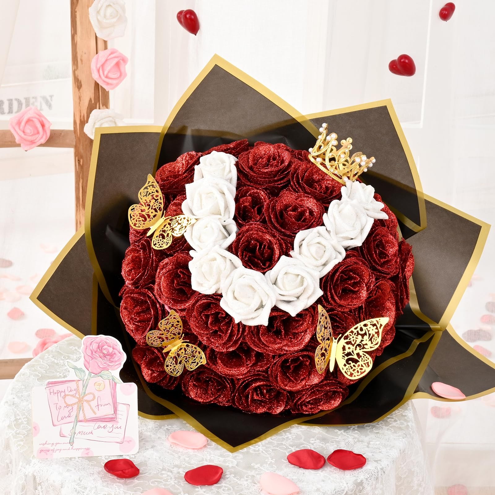 36+20 Glitter Roses Bouquet, DIY Fake Flowers Bouquet, Craft The Initials of …
