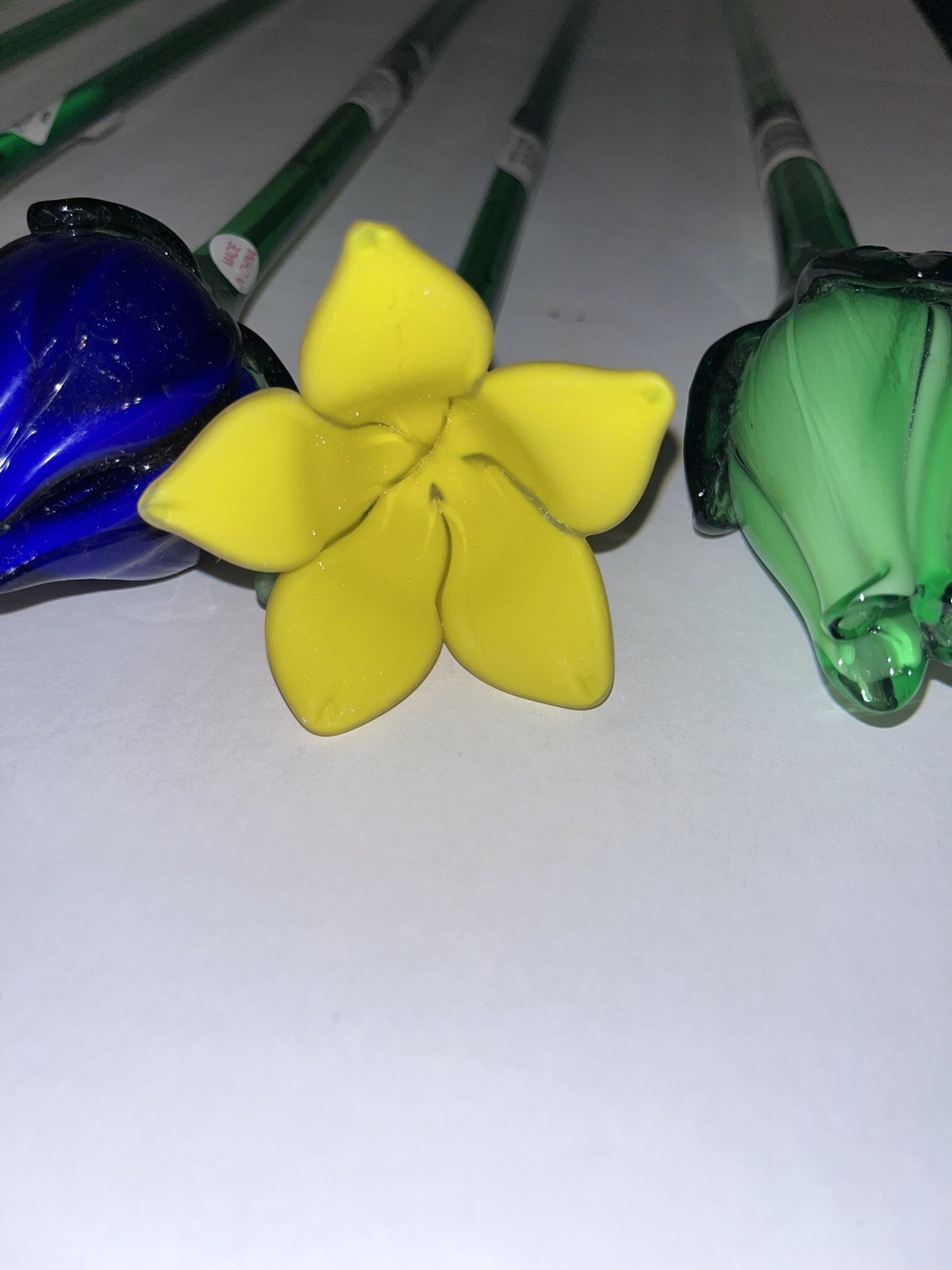 Hand Blown Vtg MIKASA Crystal Long Stem Art Glass Multicolor Flowers Lot Of 6