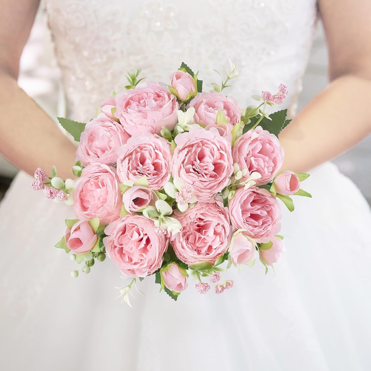 Artificial Peonies Silk Flowers Faux Bouquet Pink for Home, Wedding & Party Deco