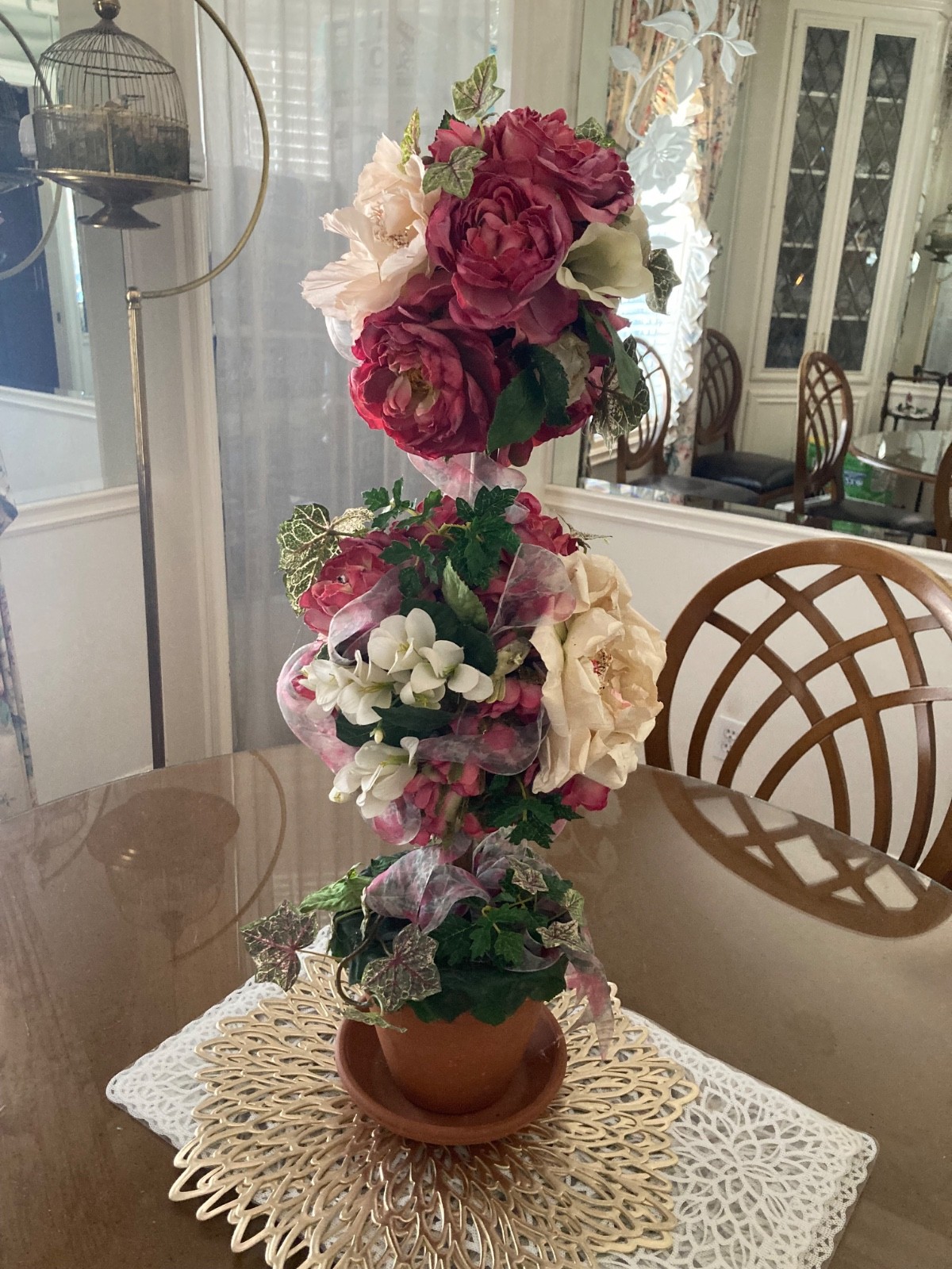Designer Floral Rose & Cream Topiary Custom Arrangement (#213)