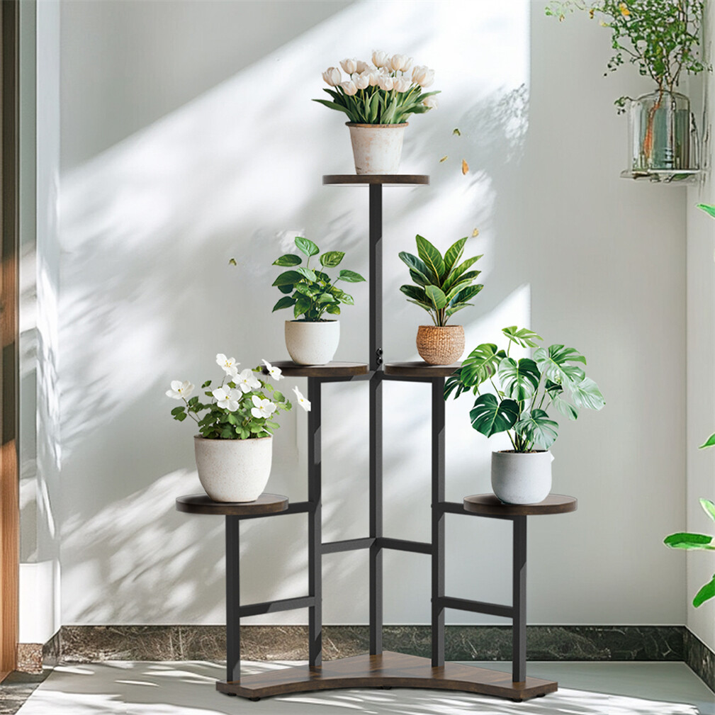Rustic 8 Pots Tiered Plant Stand Outdoor Garden Patio Balcony Corner Flower Rack
