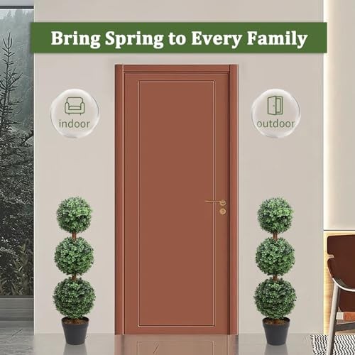 Artificial Topiary Ball Tree, 35inch Fake Topiaries Triple Ball Dark Green