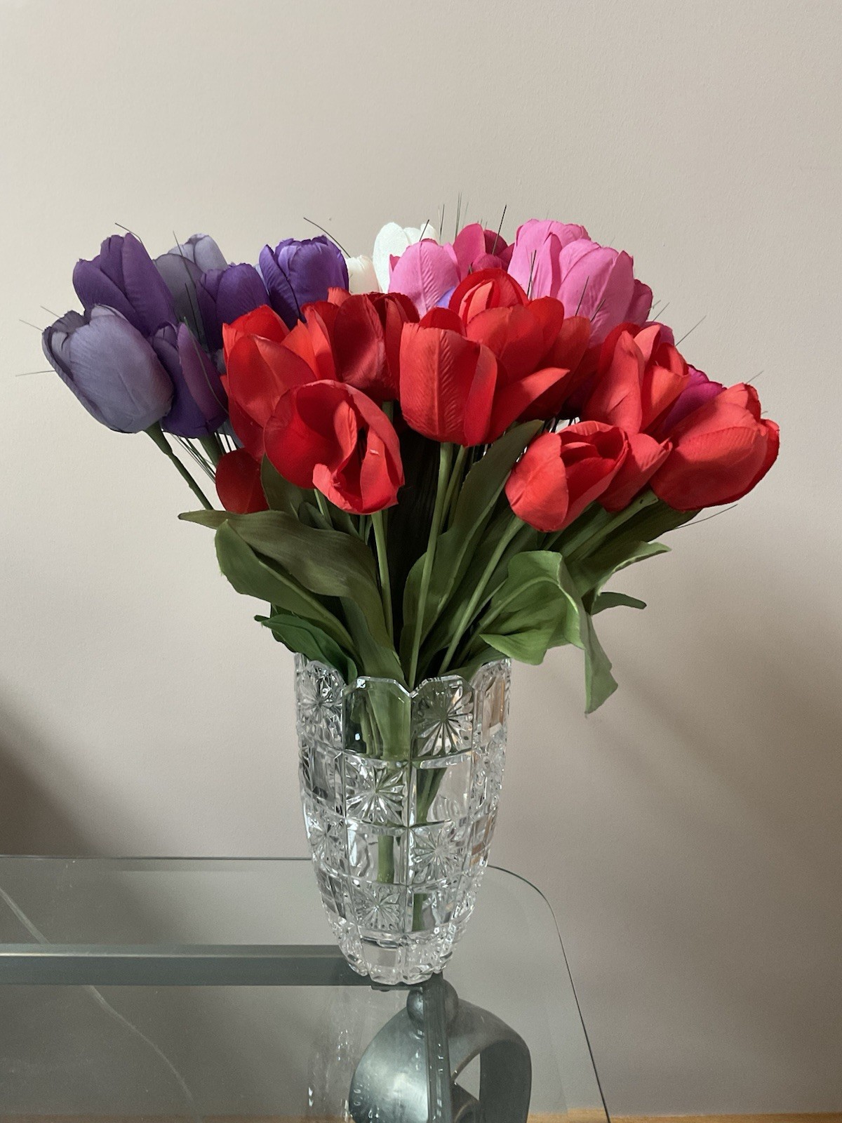 (4) Artificial Spring Flower Tulip Bouquets ~ Purple/Red/White/Pink ~ Decor