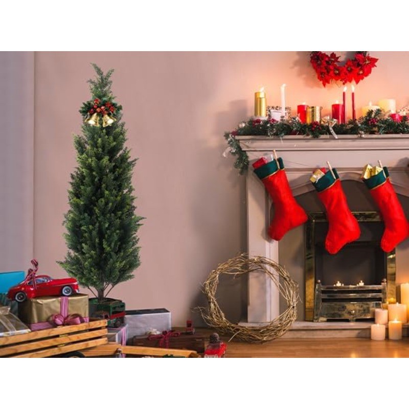 2PCS 2.3/3/4FT Artificial Cedar Topiary Trees, Fake UV Resistant Potted Plants