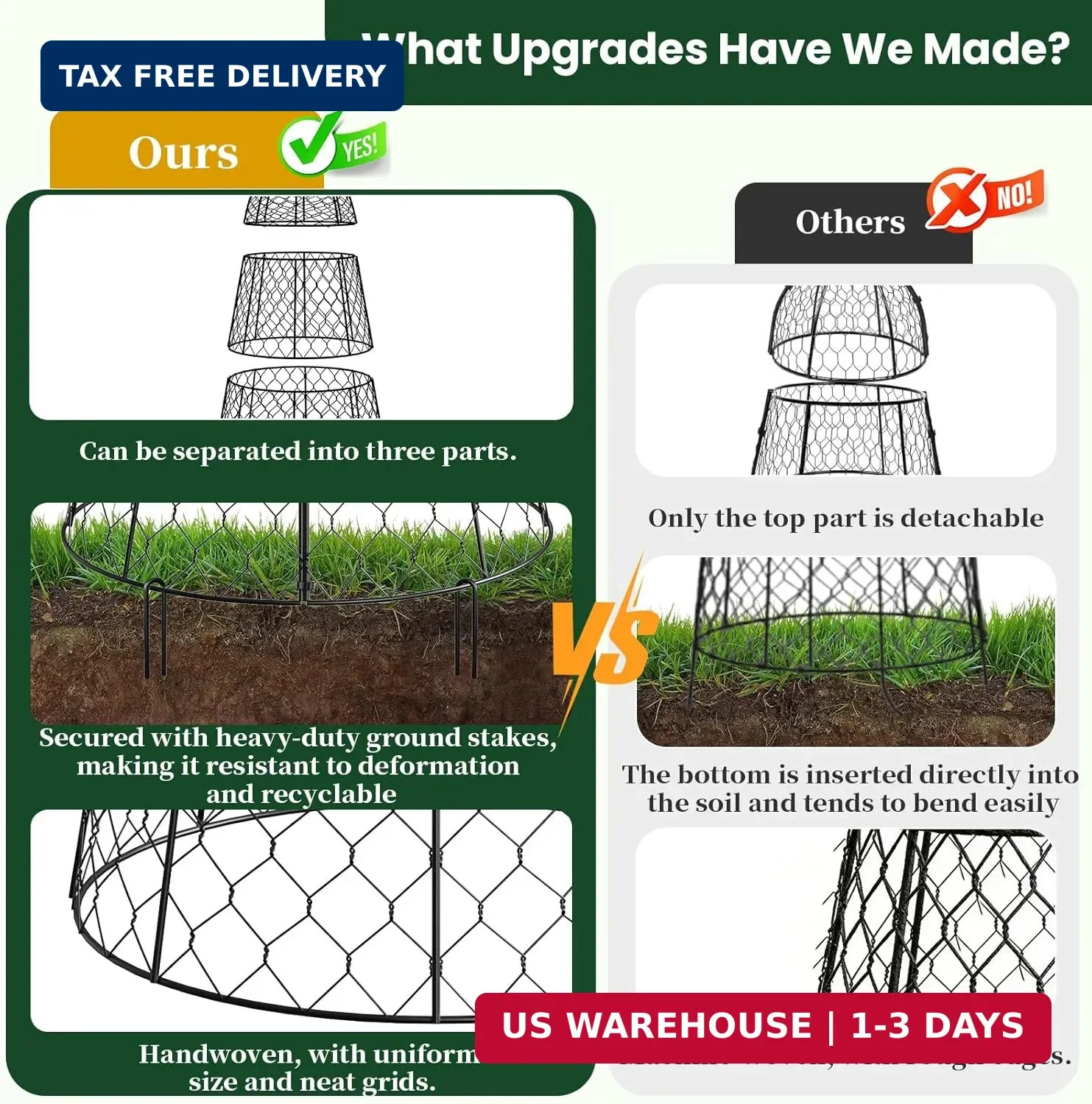 6 Pack Garden Cloche Plant Protectors from Animals, Adjustable 3-Tier Chicken Wi