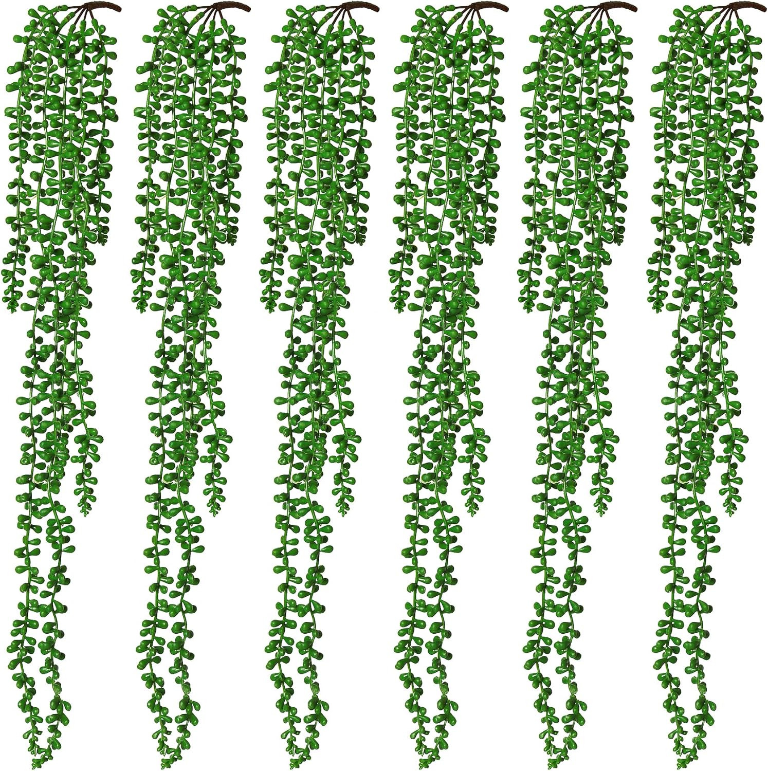 6Pcs Artificial Hanging Succulents Fake String of Pearls Plant Faux Greenery Wal