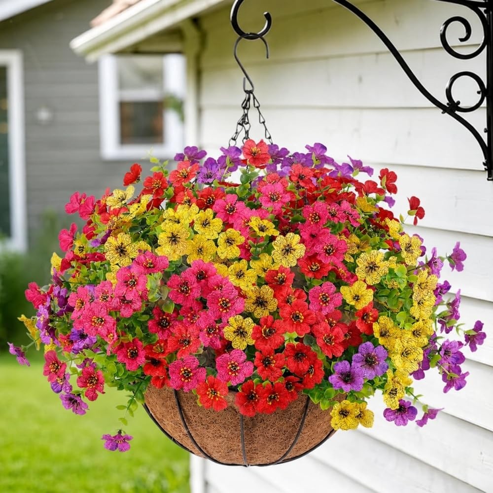 Artificial Flowers Hanging Basket for Outdoor Indoor UV Resistant Silk Flower…