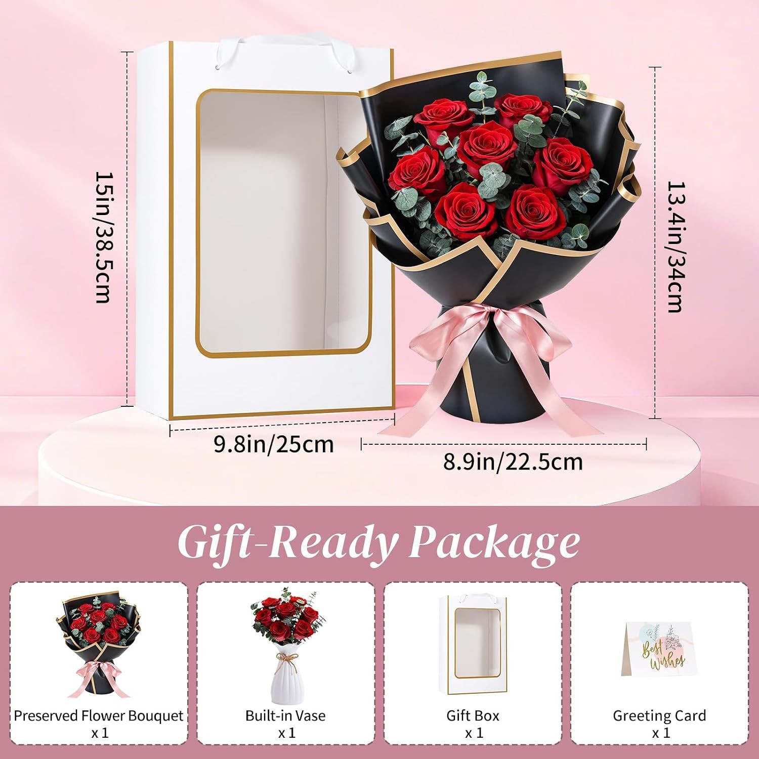 Forever Red Roses Bouquet Preserved Birthday Gift Black