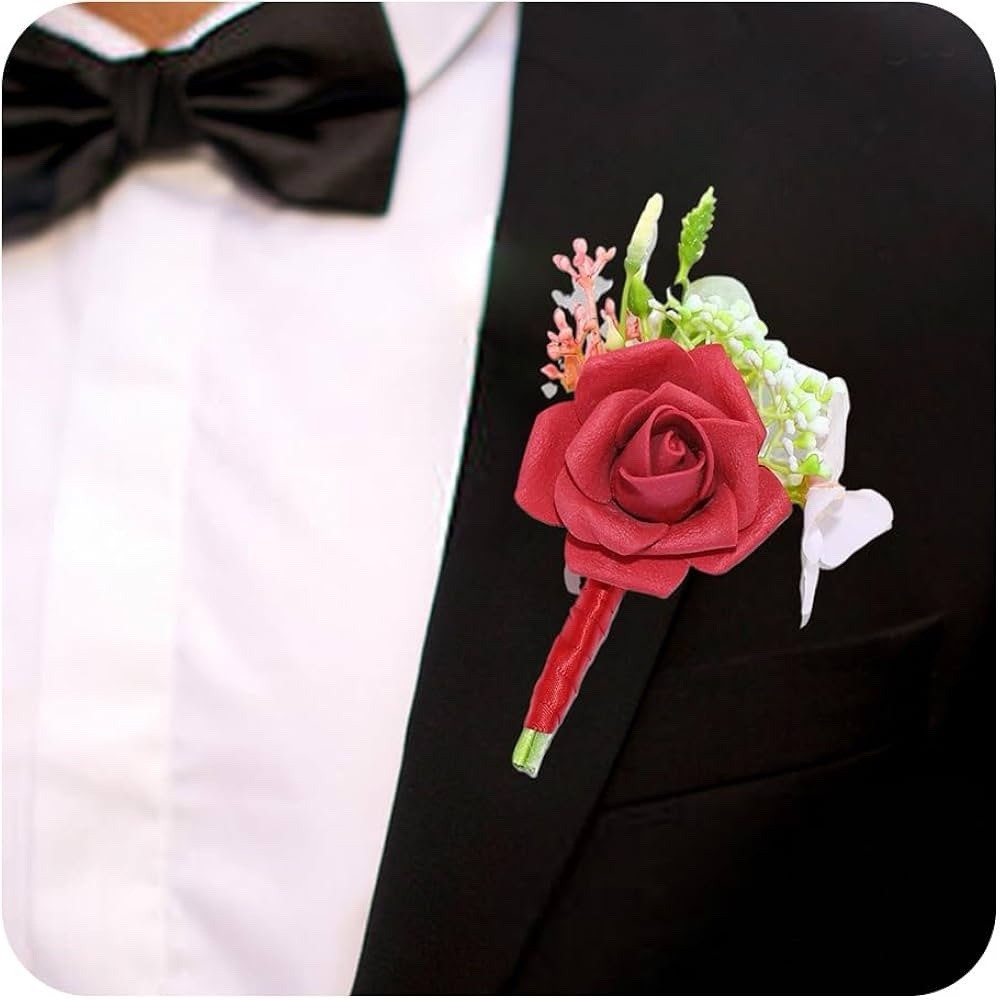 Wedding Mauve Pink Rose Boutonniere Groom Flower Pin for Men’s Suit Party Prom