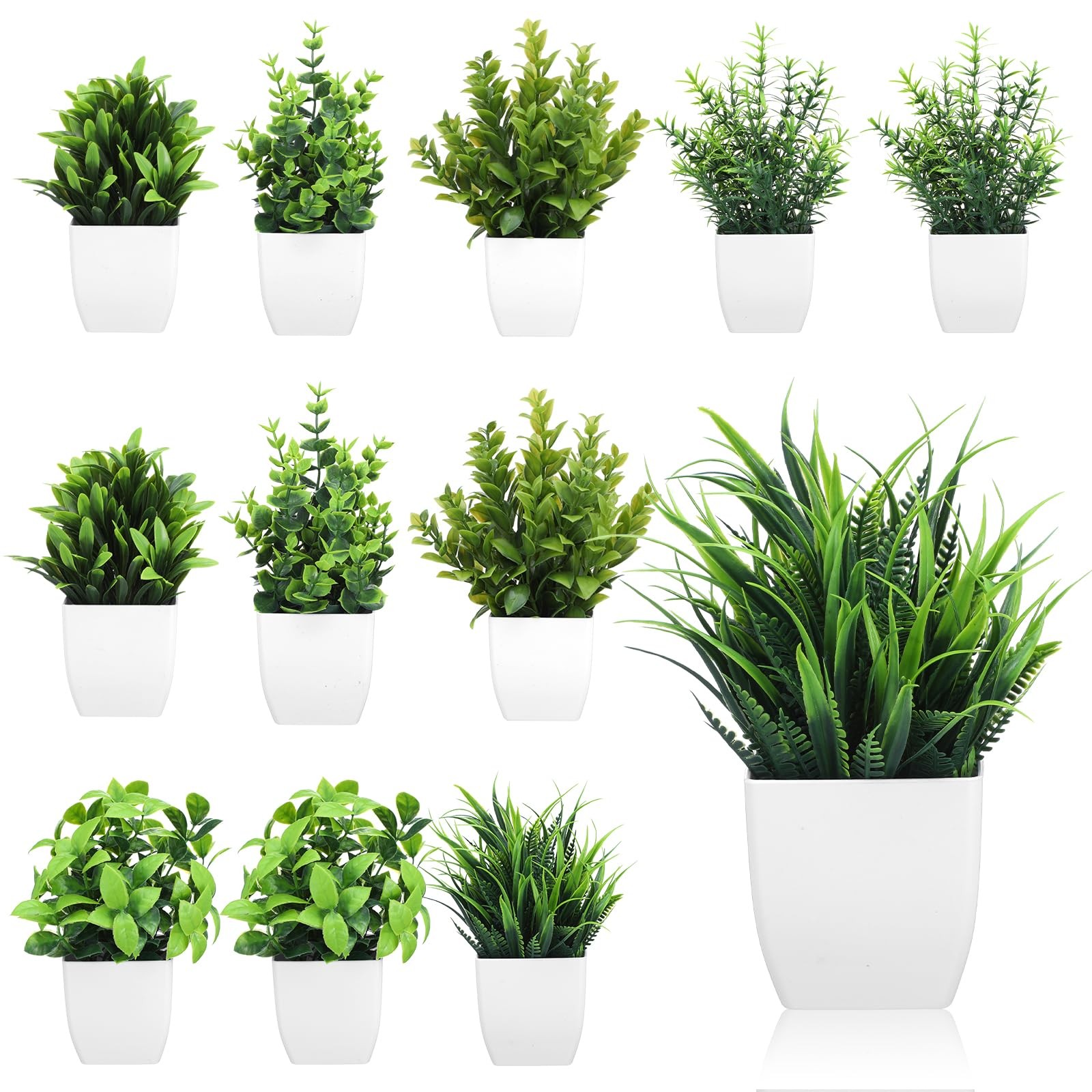 Mini Artificial Greenery Potted Plants Small Fake Eucalyptus Shelf 12 PCS