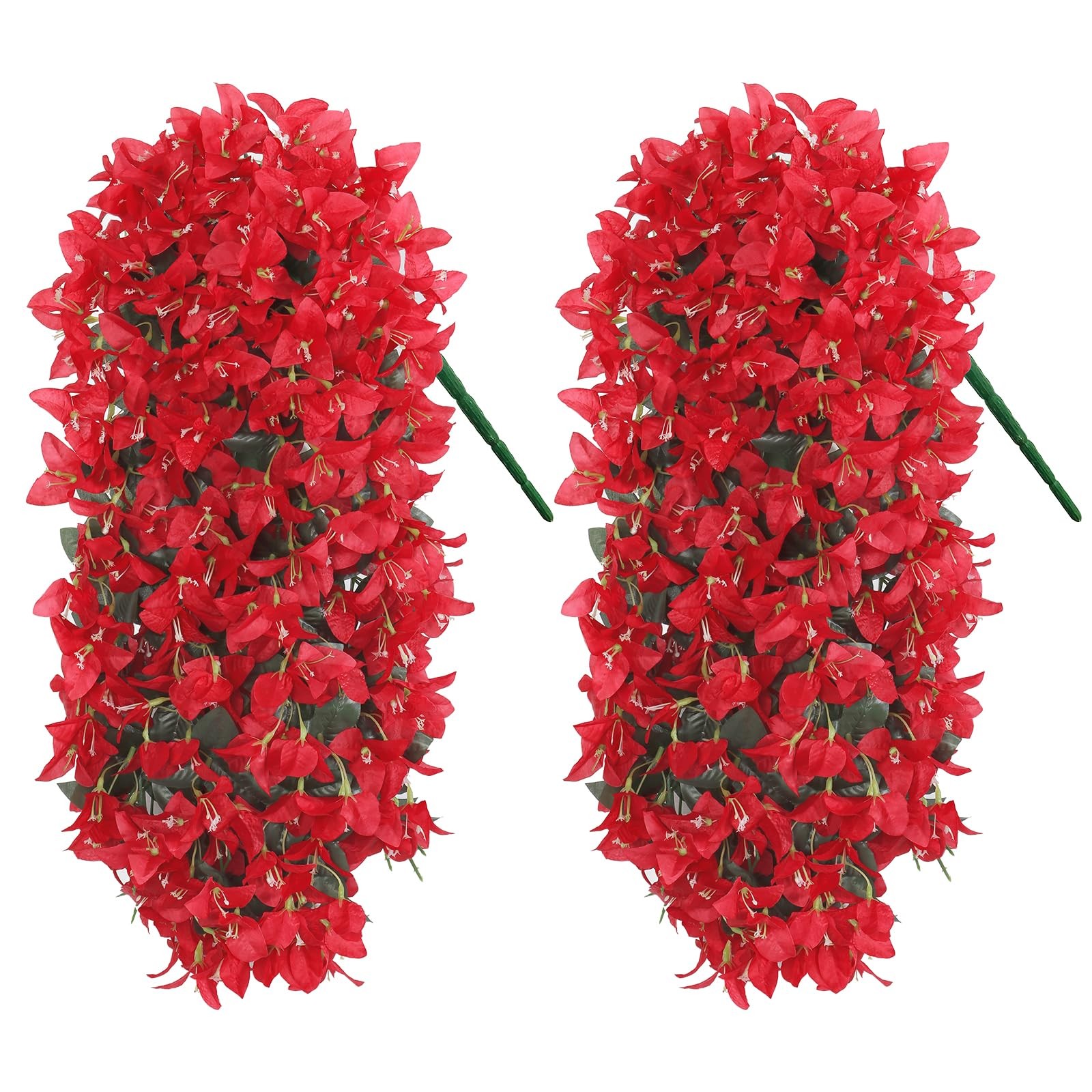 UXORSN 2PCS Faux Bougainvillea UV Resistant 12.3″D x 4″W x 3.3″H, Red