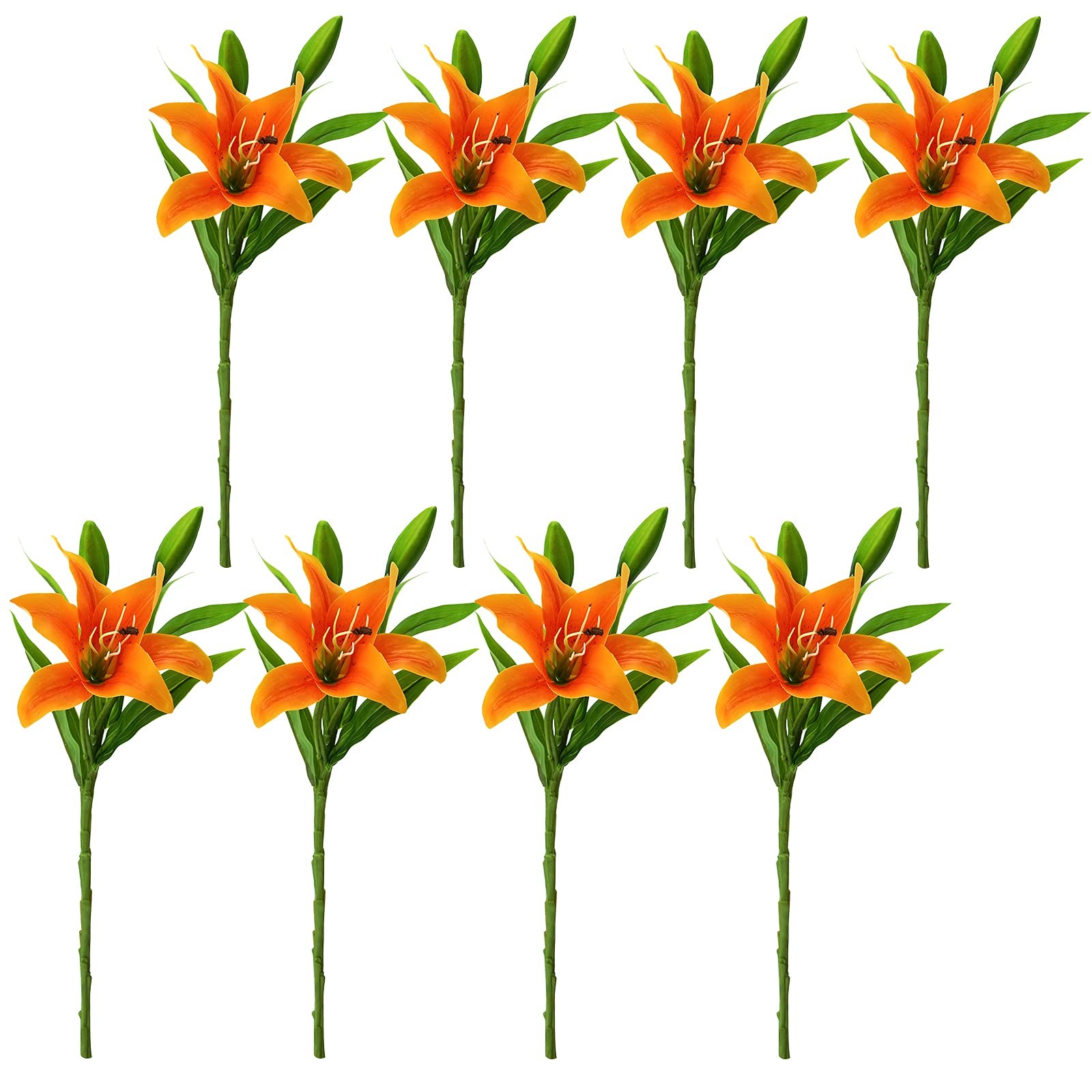 8Pcs Artificial Tiger Lily Flowers Orange Real Touch Lilies Flower Bouquet Fa…