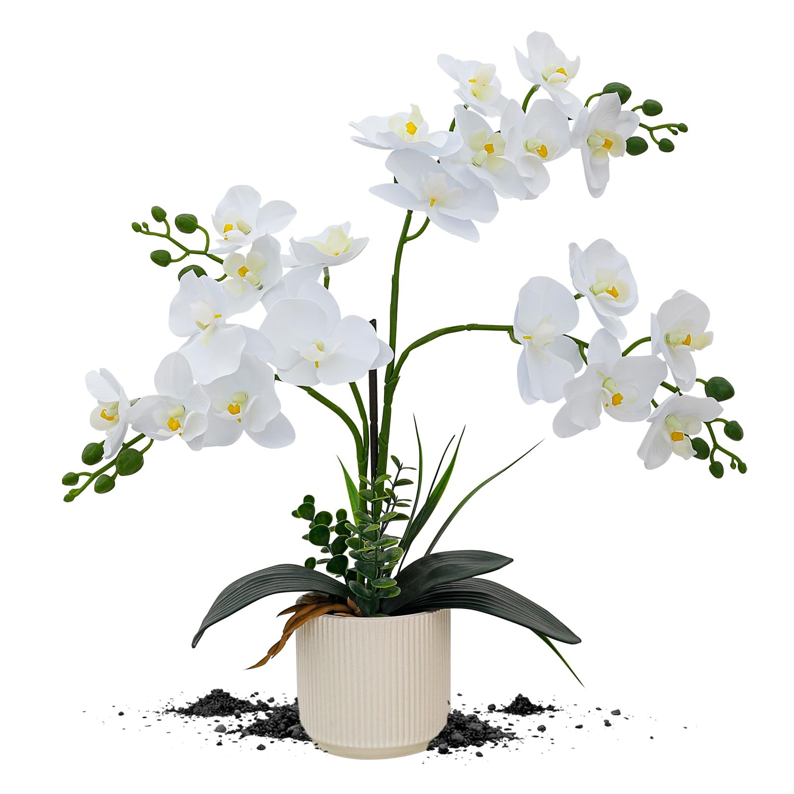 White 15.7″ 3D Lifelike Artificial Orchid Plant with 20 Heads, Realistic Faux…