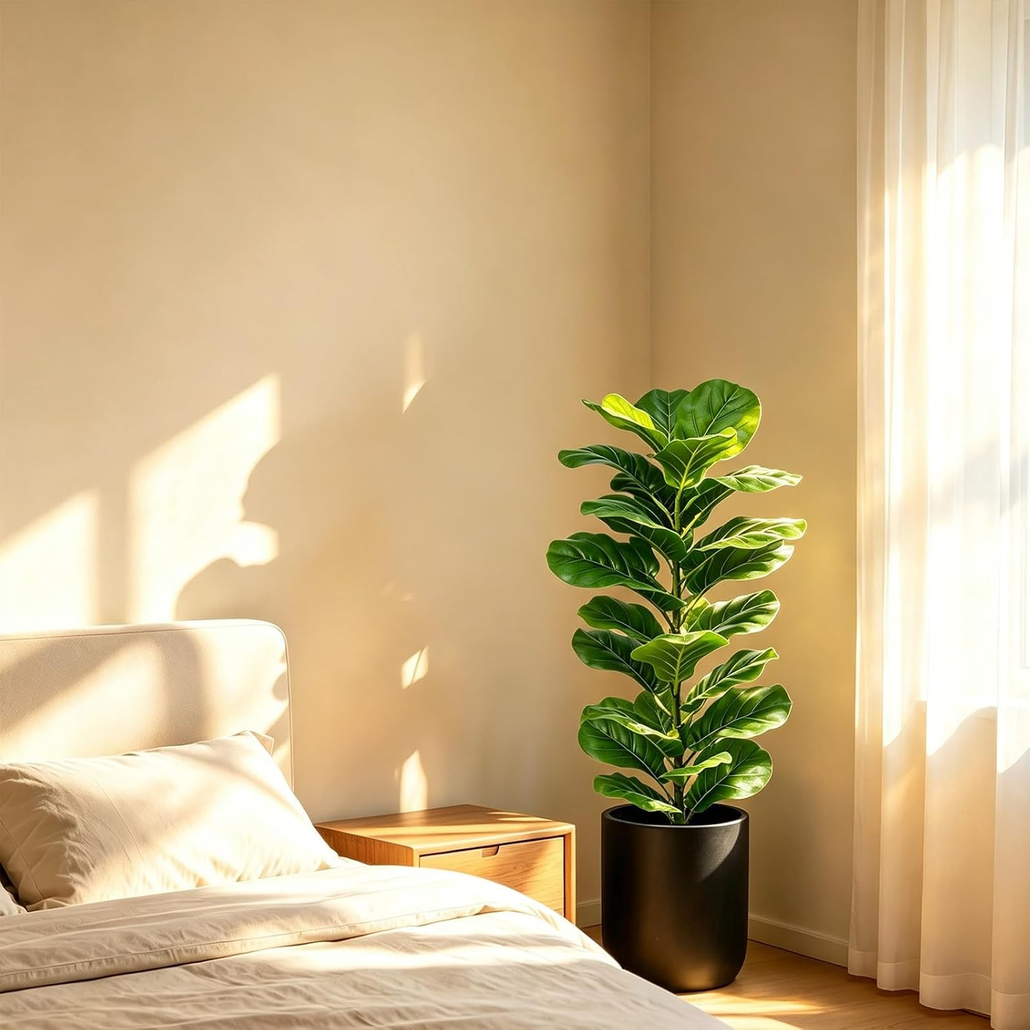 2 Pack Faux Fiddle Leaf Fig Trees, 40In Faux Trees Indoor Floor Plant, Fake Tree