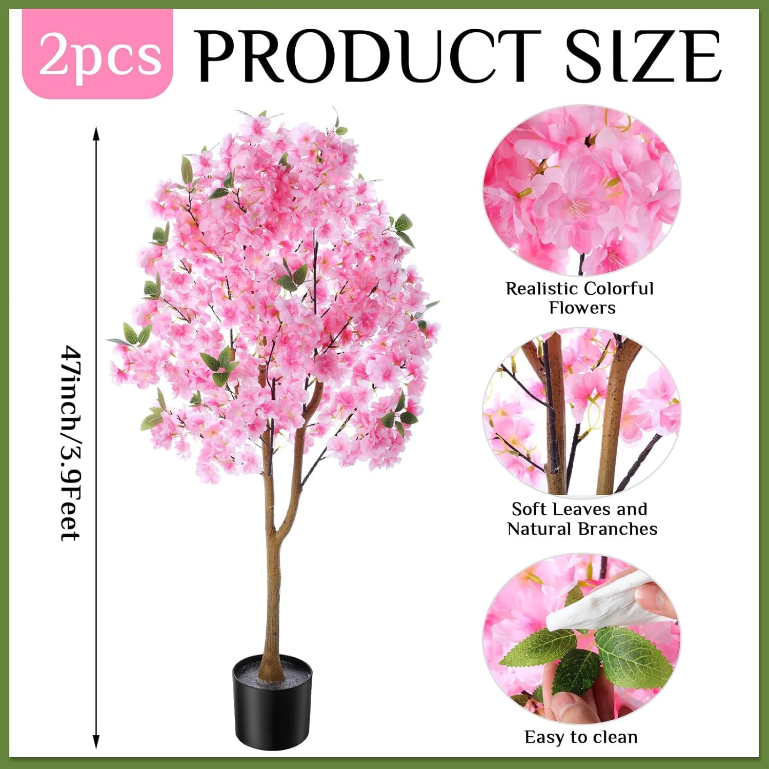 2 Pack Artificial Cherry Blossom Tree 3.9 FT Fake Faux Sakura Flowers Potted Pla