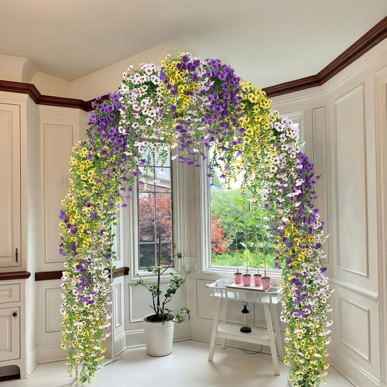 12 Pcs Artificial Hanging Flowers Outdoor Fake Hanging Lavender Flower Ferns …