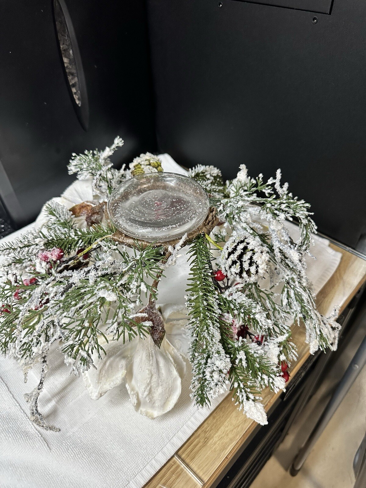 Frosted Magnolia & Red Berry Artificial Arrangement Candelabrum