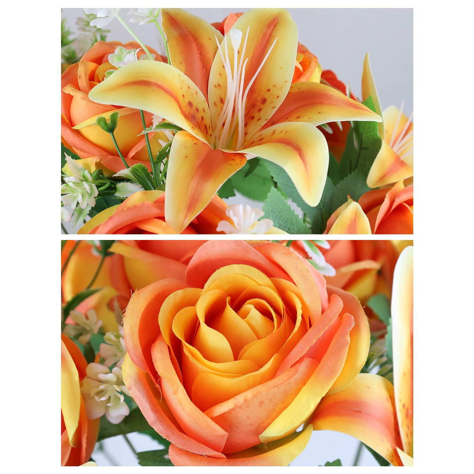2 Set Artificial Cemetery Flowers with Grave Vase-2 Bunches Lilies & Rose Mix…