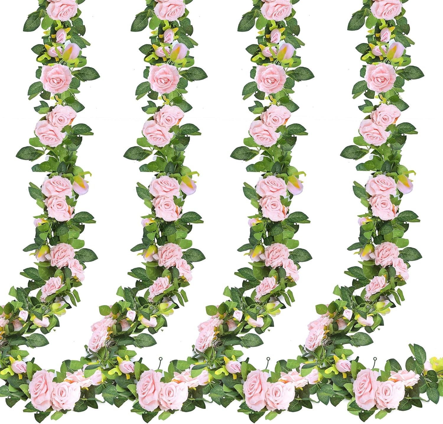 Guirnalda de Rosas Artificiales 4Pcs 31Ft Flores de Seda Boda Jardin Decoracion