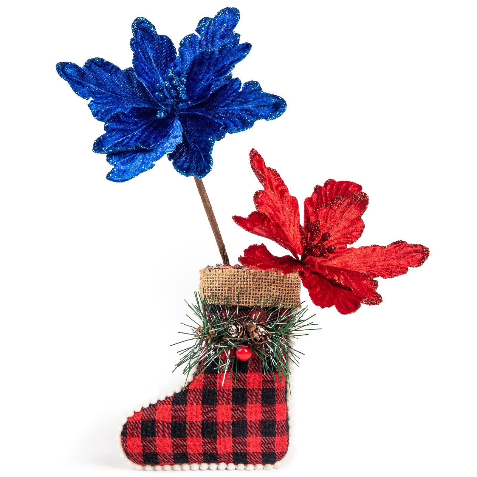 7Pcs Poinsettia Flowers Picks Artificial Glitter Poinsettia Flowers with Stem…