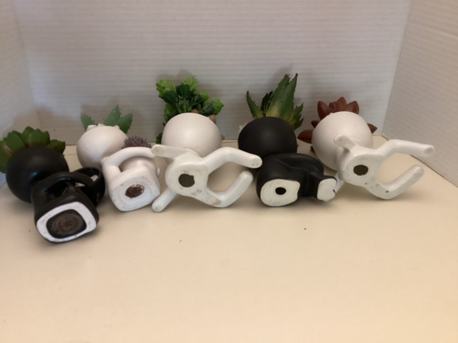 Faux Fake Succulents In Human Statue Pot Black & White Five