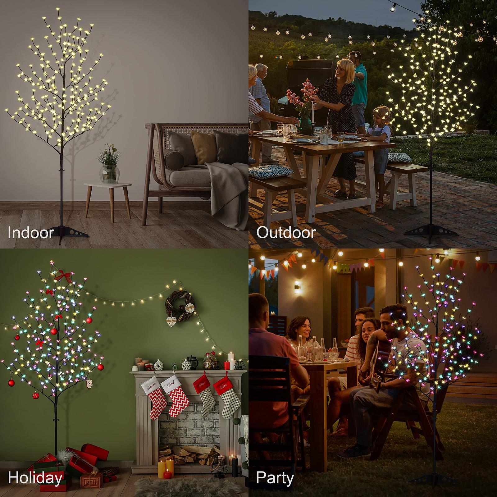 Lighted Cherry Blossom Tree, 4FT, 5FT and 6FT, Pack of 3, Warm White to Multi…