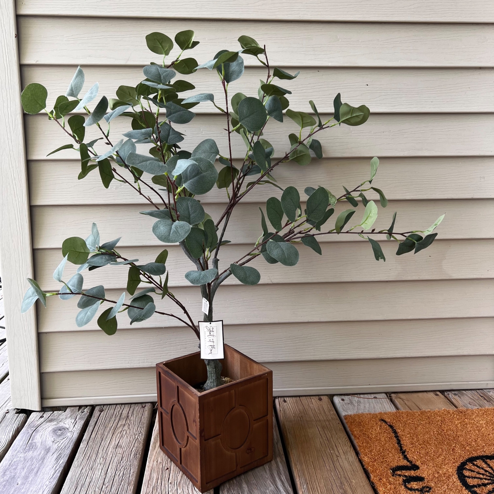 Decor Steals Eucalyptus Tree in Pot Wood Planter Box Artificial Greenery NIB