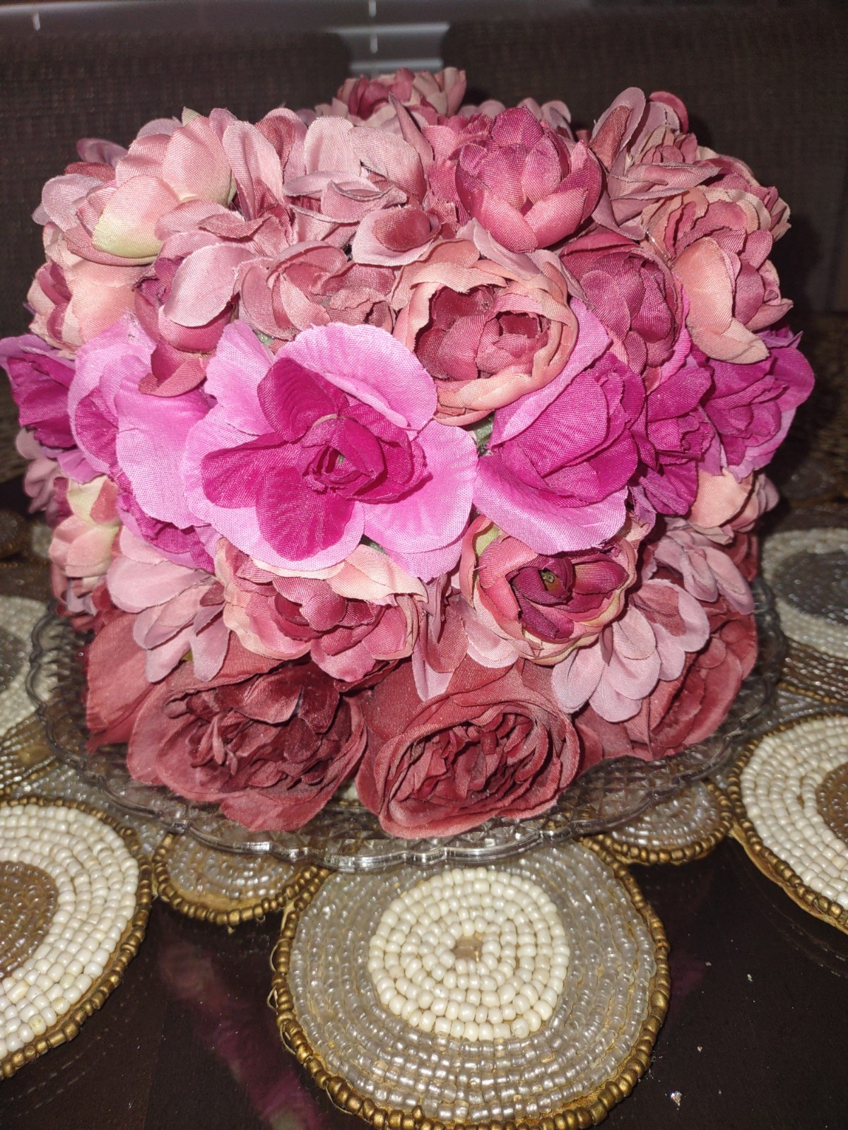 Centerpiece Beautiful Flower Cake Decoration Made From Various Silk Flowers
