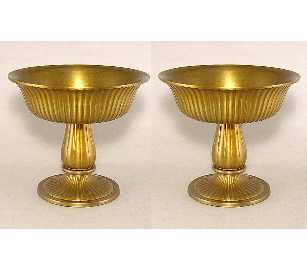 Compote Bowl Vase Gold Finish Cast Aluminum Fluted Revere Pedestal S/2 8″D 6.5″H