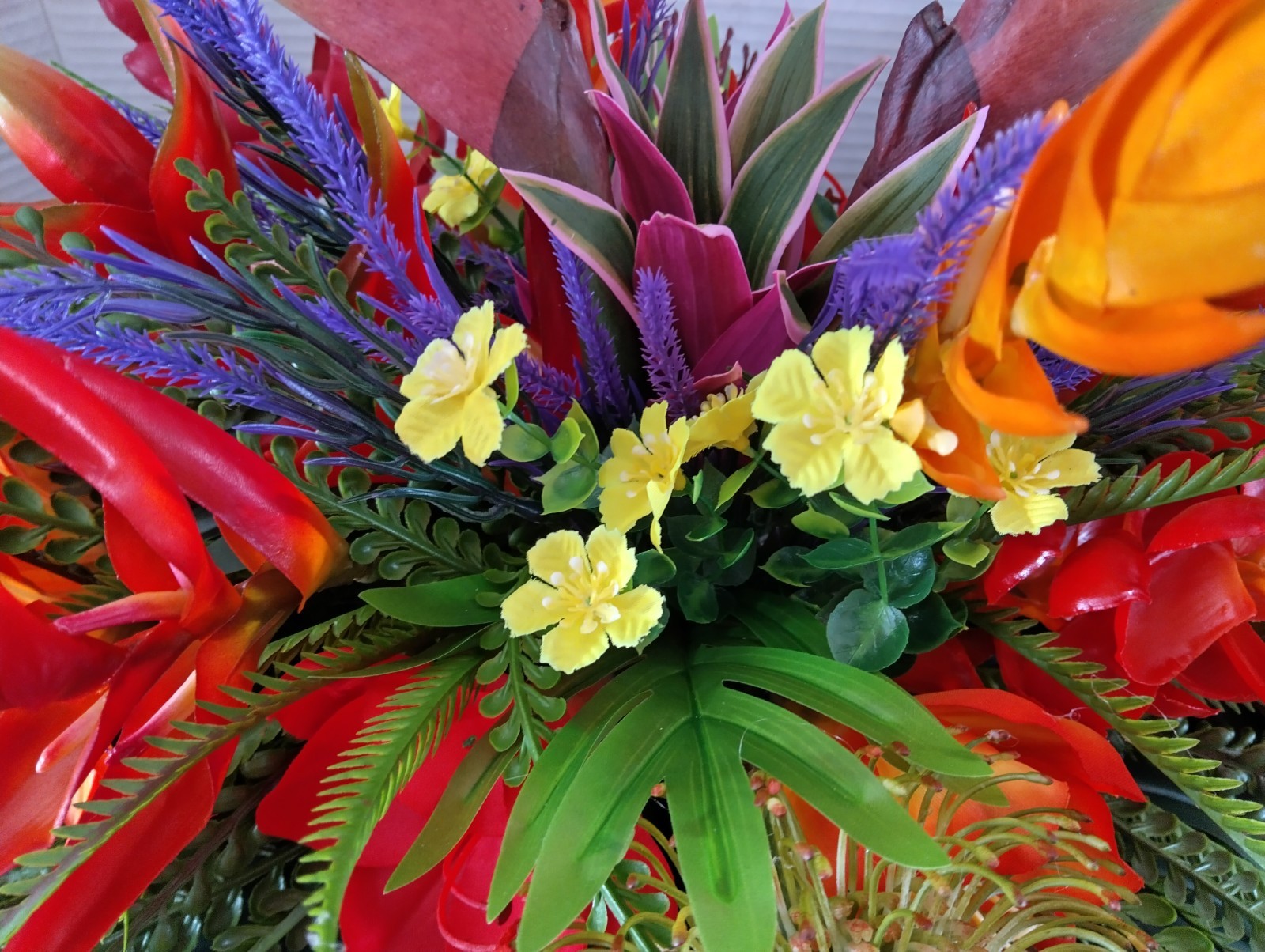 Tropical Table Centerpiece (with purple flowers)