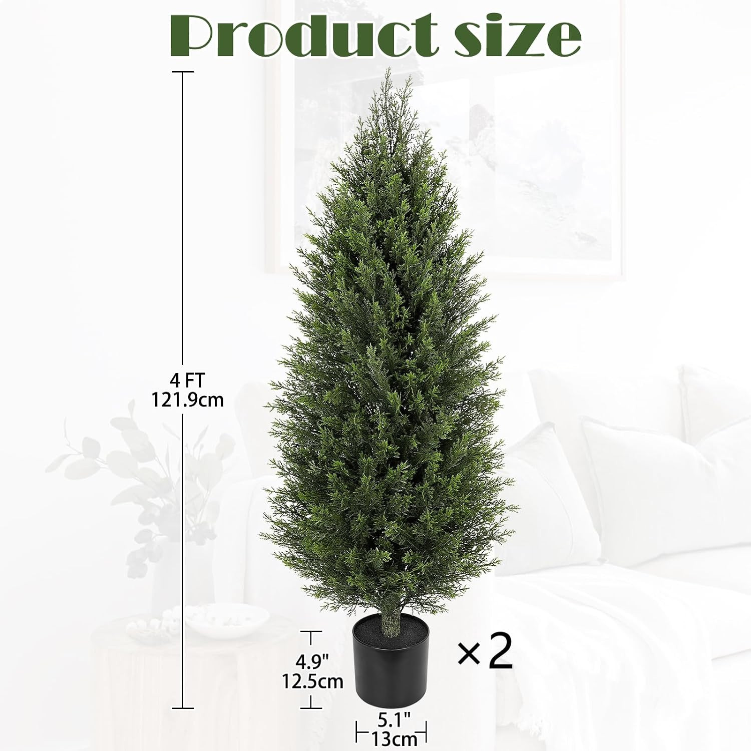 Set of 2 4FT Artificial Cedar Topiary Trees for Indoor/Outdoor Decor