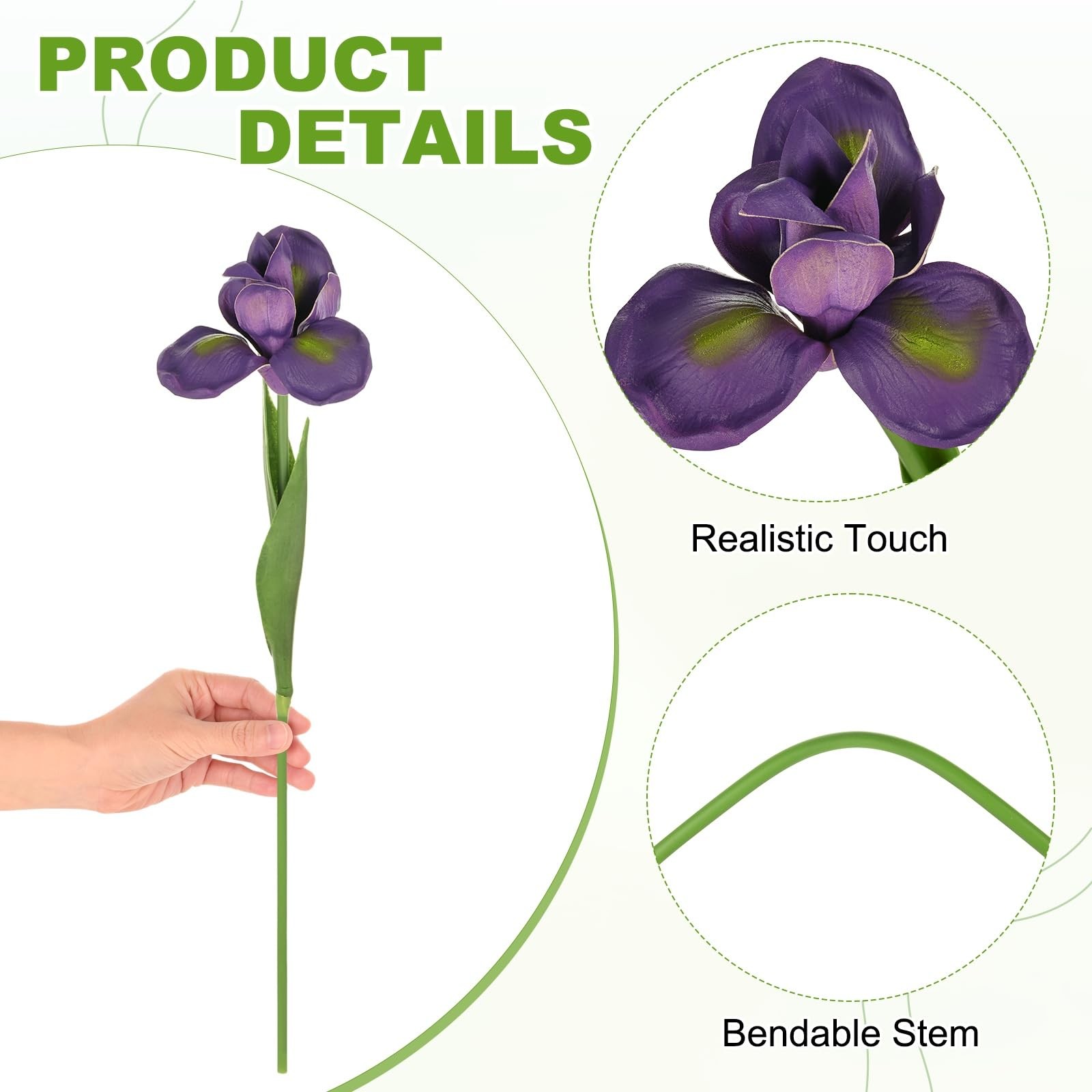 3-Pack Purple Artificial Iris Flowers,18 Inch Faux Iris PU Bouquets Real Touc…