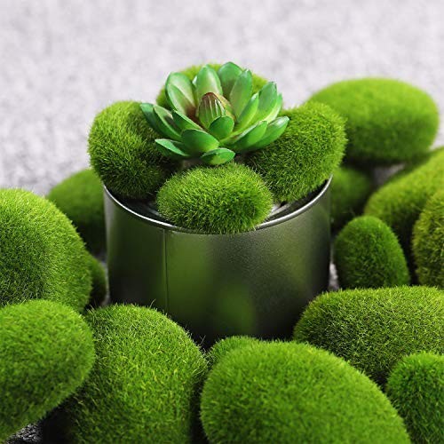 20 Pcs Artificial Moss Rocks Faux Green Moss Balls Covered Stones for Garden