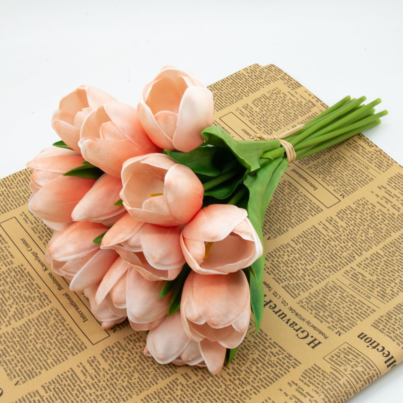 Green Artificial Real Touch Tulip Fake Flowers Table Centerpieces 12 PCS