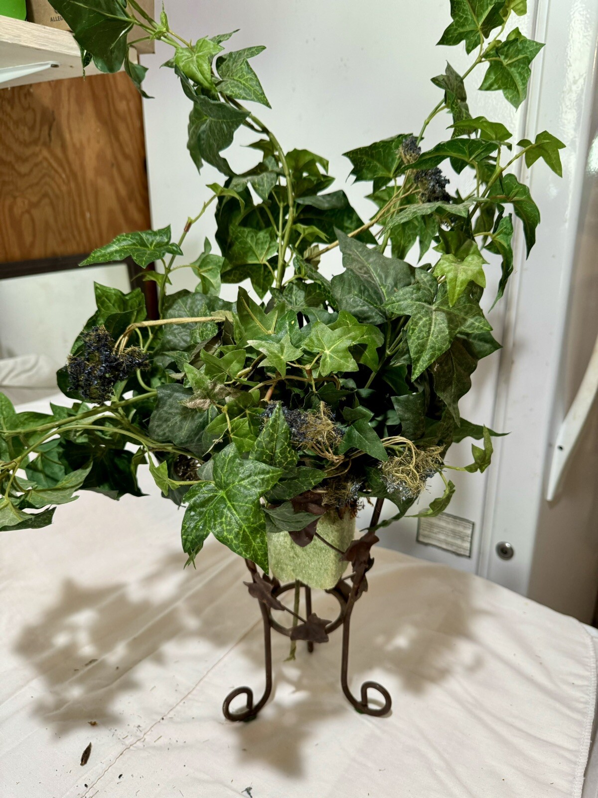 Artificial Faux Mixed Greenery Arrangement w/ Metal Planter Home Decor