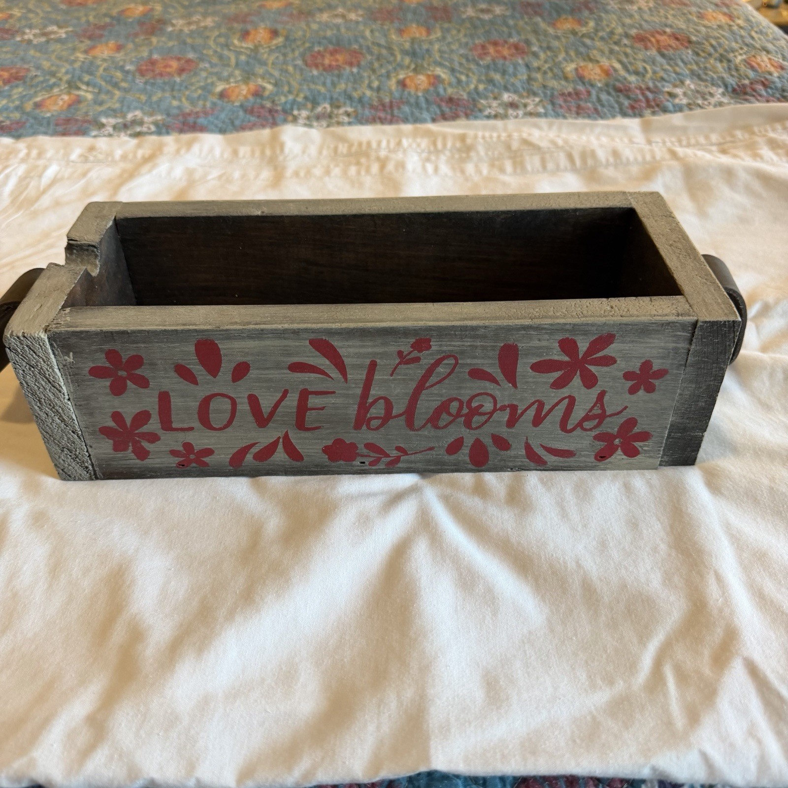 Rustic Wooden Planter Box Love Blooms Farmhouse Floral Centerpiece Decor 12”